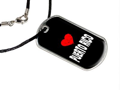 Puerto Rico Love   Military Dog Tag Black Satin Cord Necklace  