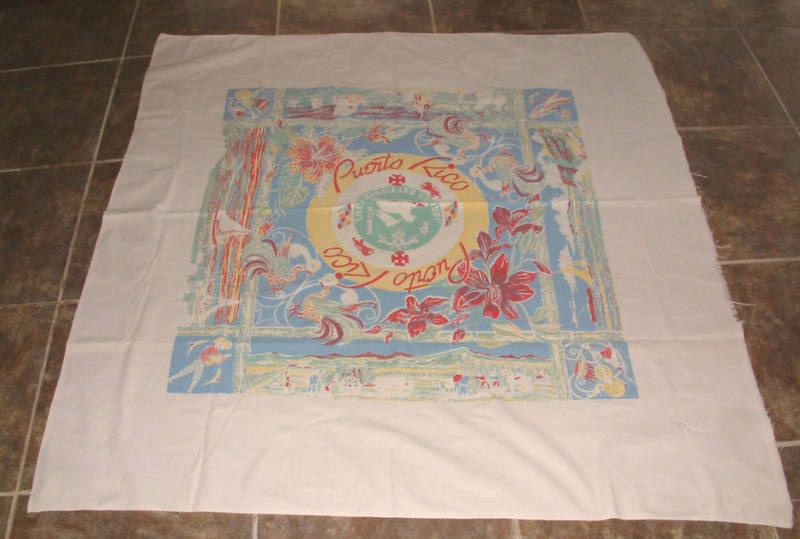 Souvenir Tablecloth Puerto Rico 1950s Linen  