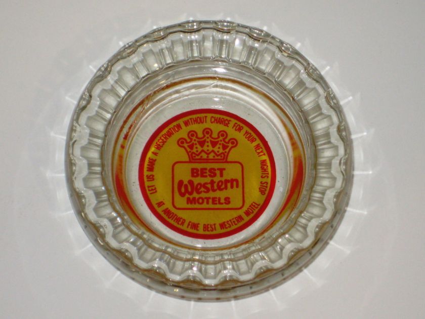 BEST WESTERN   MOTELS CLEAR RIBBED GLASS VINTAGE ASHTRAY  