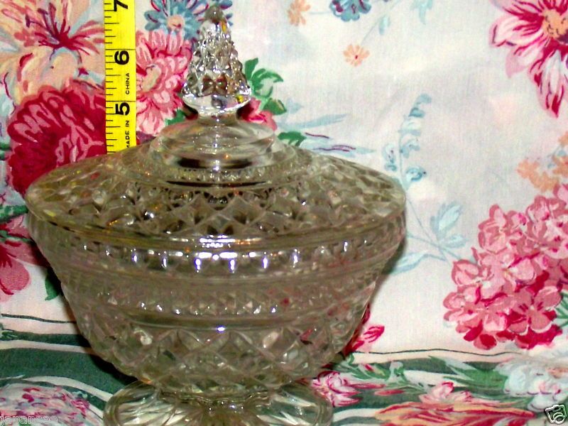 CLEAR CARNIVAL GLASS COMPOTE CANDY DISH WITH LID  