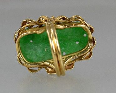 Mings Mings Hawaii 14k Gold Carved Jade Jadeite Vintage Ring 