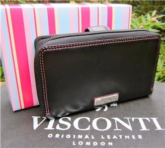   QUALITY soft LEATHER PURSE WALLET black/berry/purple VISCONTI BNWT