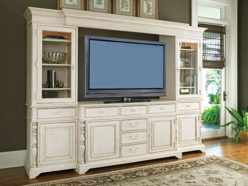 Linen White Media Entertainment Center Wall Unit  