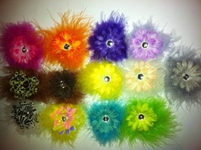 Marabou puff boa flower hairbow hair clips infant and children  