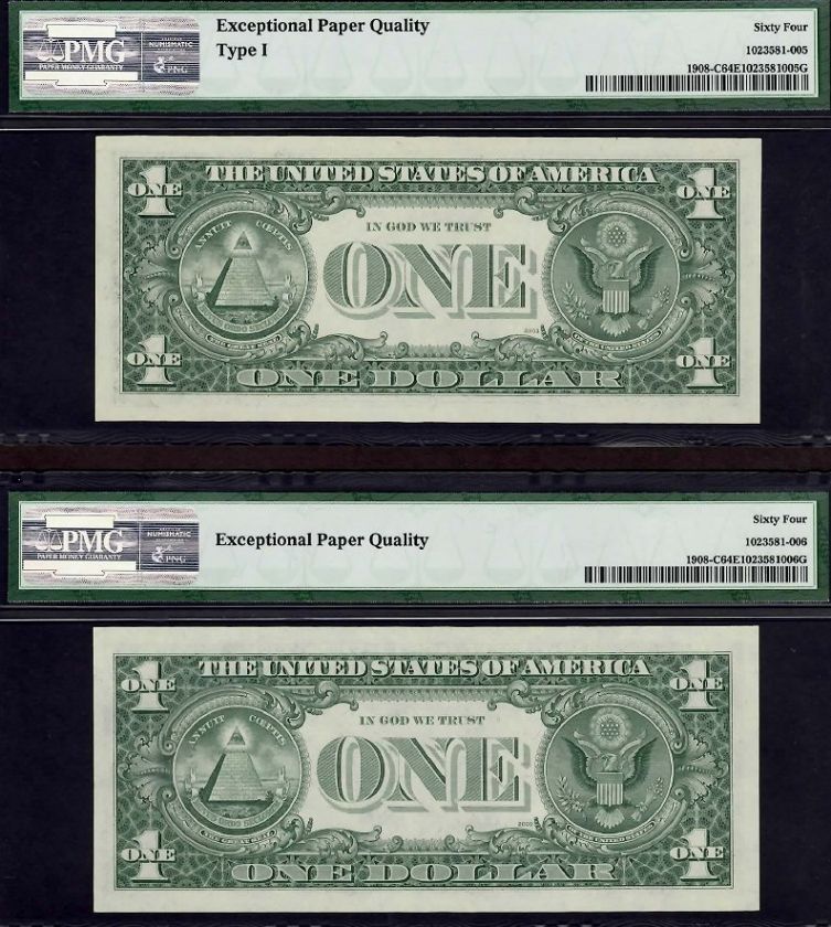   INVERTED OVERPRINT ERROR RUN OF 6 PMG 64 EPQ 4 INVERTS WITH BOOKENDS