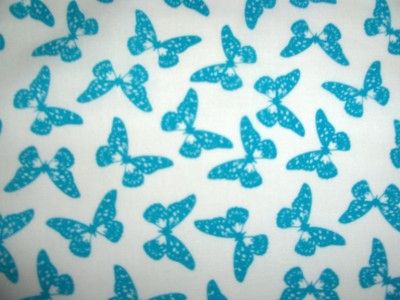 Blue Turquoise Butterflies White Quilt Fabric   6 Yards Available