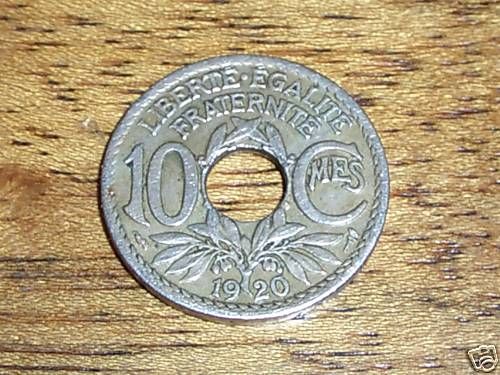 FRENCH COIN 1920 10 CENTESIMI FRATERNITE 10 CMES  