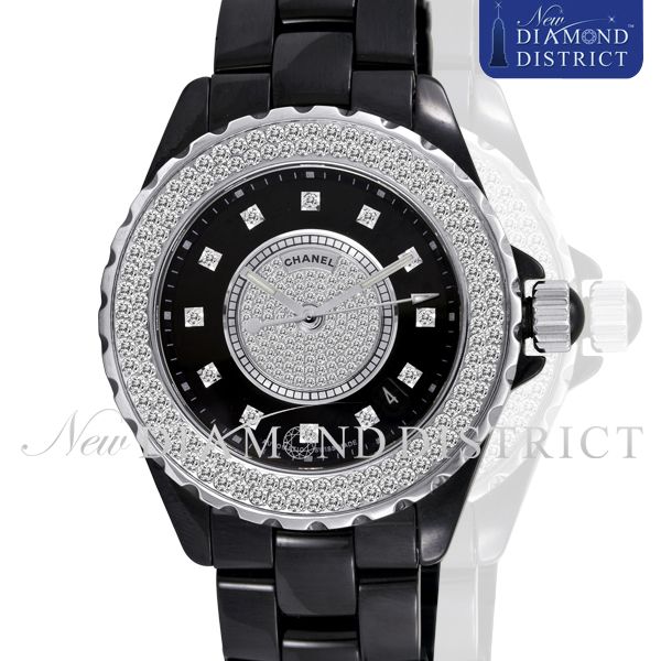 00CT BLACK CERAMIC CHANEL J12 AUTOMATIC DIAMOND DIAL 38MM H1757 