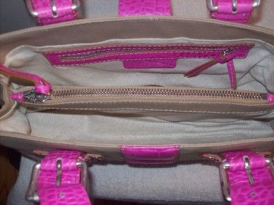 MICHAEL KORS Pink Croc Embossed Leather & Canvas Satchel  