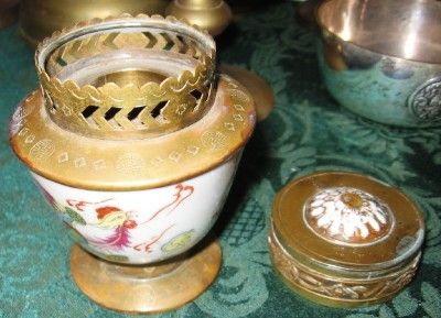 Asian Brass and Silver Vases, Bowls, Candlesticks, Incense Burner Lot 