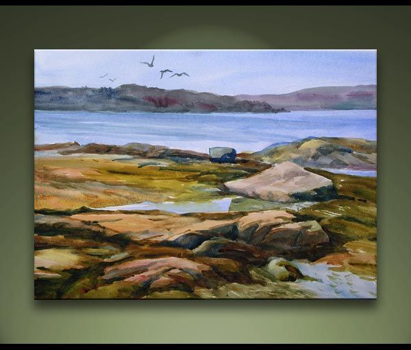 River Shore Rocks Maine Art Landscape Painting Bechler  