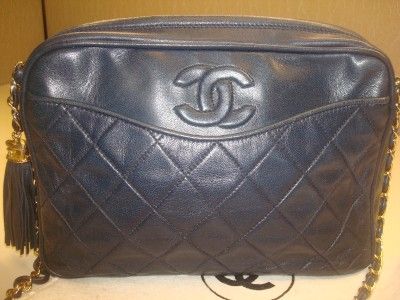 CHANEL NAVY BLUE CAMERA BAG PURSE W/CC ON FRONT W/TASSEL   AMAZING 