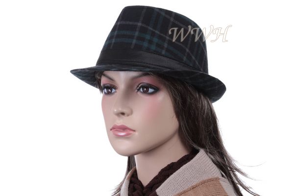 Black Plaid Stingy Brim Fedora Hat Bucket bk285d  