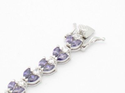 PLATINUM STERLING DIAMOND SET WHITE & PURPLE SAPPHIRE UNIQUE TENNIS 