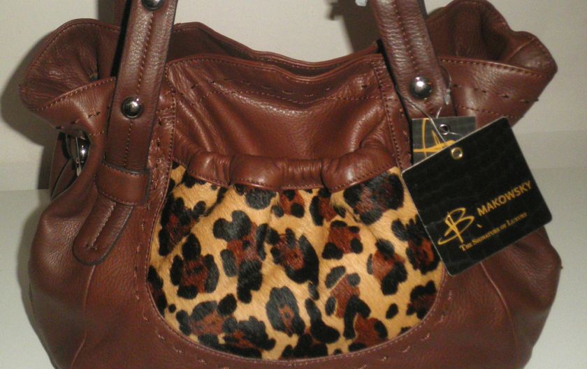   HANDBAG BROWN LEATHER LEOPARD HAIRCALF LISBON SHOPPER TOTE NWT $268