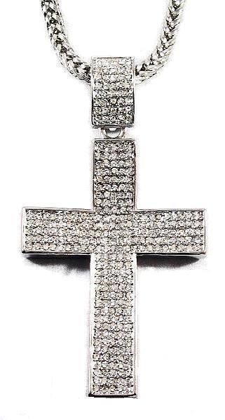 ICED OUT W/GOLD CZ CROSS PENDANT W/36 FRANCO CHAIN  