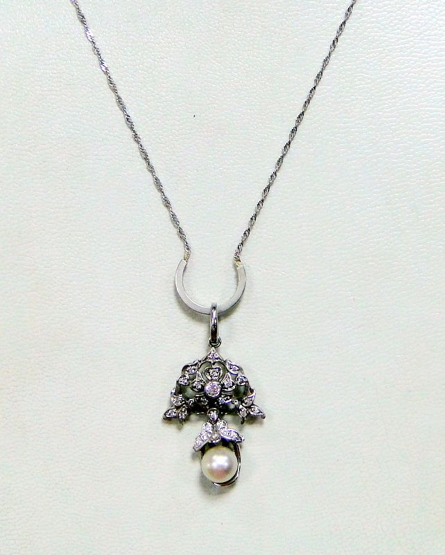 vintage Platinum white gold diamond pendant necklace jewelry  