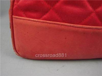 Auth Chanel Red Lamb Skin & Cotton Shoulder Tote Good  