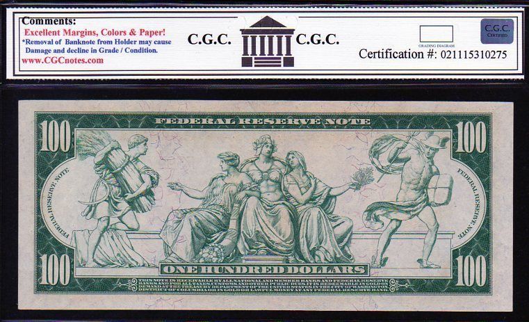 FEDERAL RESERVE NOTE FR 1104 US $100 1914 CGC 58PQ LOOKS GEM 