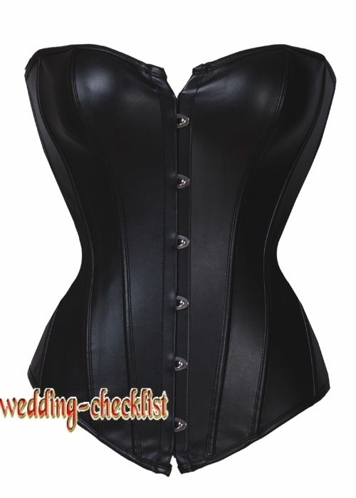 Black Genuine Leather CORSET Bustier SZ XXXXL 4X Plus  