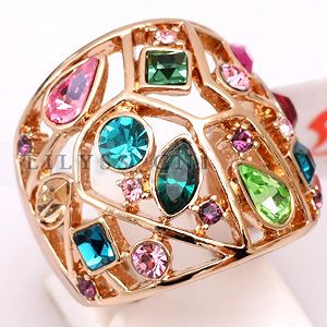 Multi Colored Cocktail Ring use Swarovski Crystal 619RB  