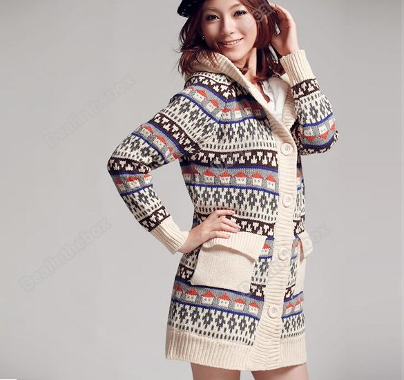 New Fashion Hot Korea Top Small Houses Pattern Hood Sweater Coat Red 