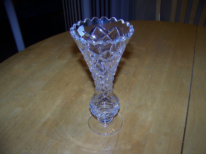 BEAUTIFUL POLONIA LEAD CRYSTAL CLEAR VASE 8 Tall  