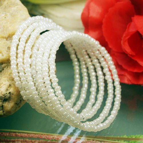 Fashion White Seed Beads Memory Wire Wristband Bracelet  