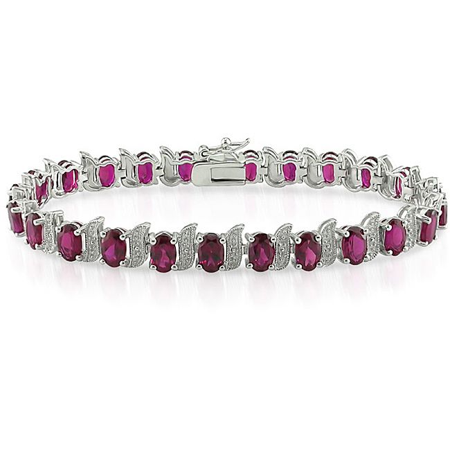 15 Carat Genuine Ruby and Diamond Silver Bracelet  