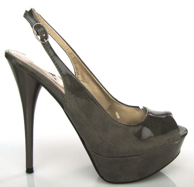 QUPID NEUTRAL 38 BROWN PATENT SLINGBACK PLATFORM PUMP  