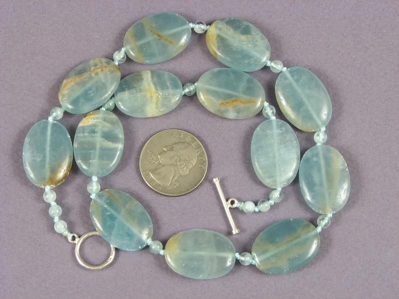 Necklace Fire Aquamarine 25mm Flat Ovals 925  