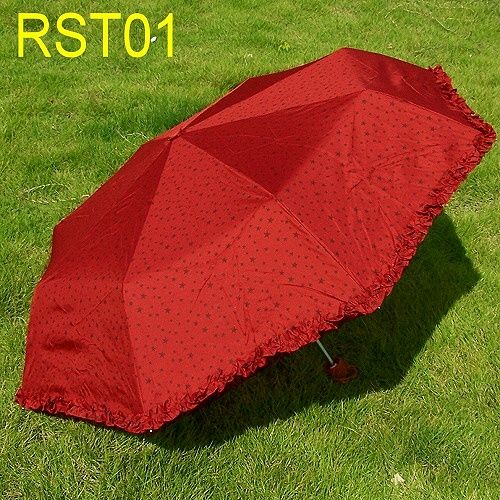   Compact Totes Parasol Rain & Sun Folding Ruffle Stars Umbrella  