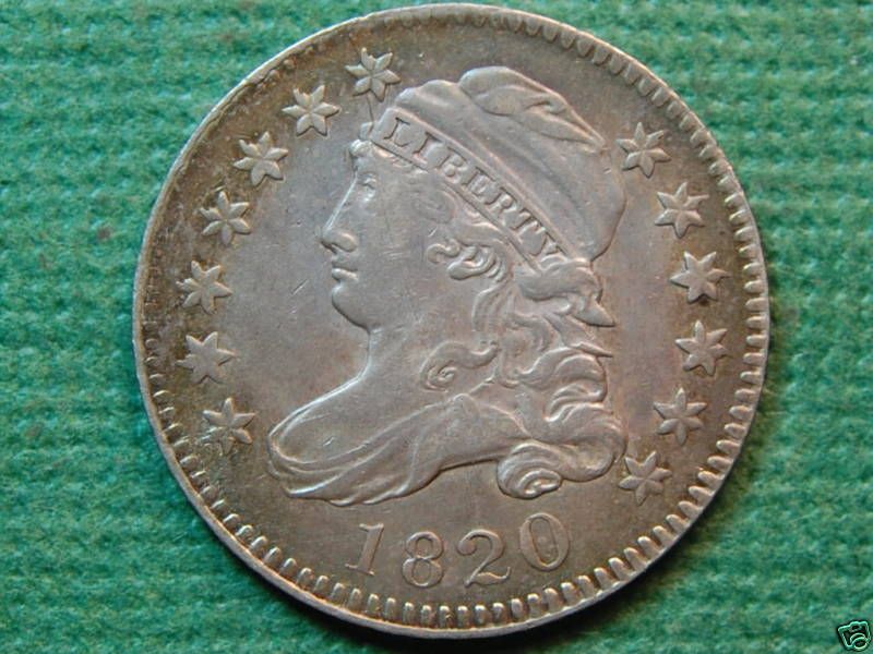 1820 JR 6 Bust dime very choice au++ PL (estate sale)  