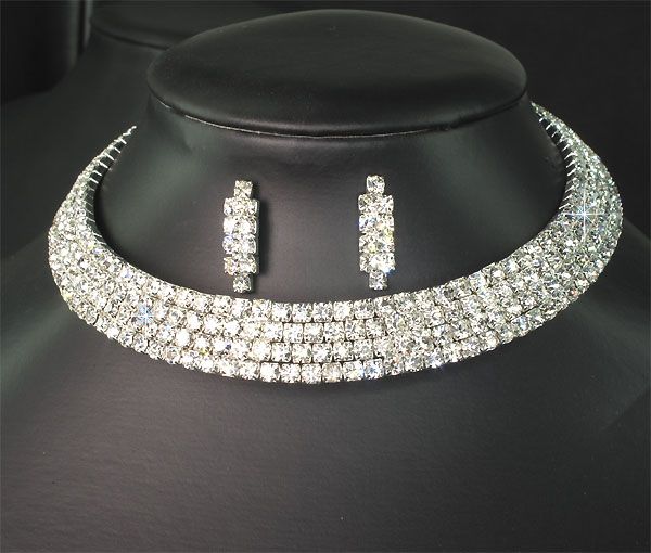 Wedding Bridal Bridesmaids Diamante Crystal Choker Necklace Earrings 