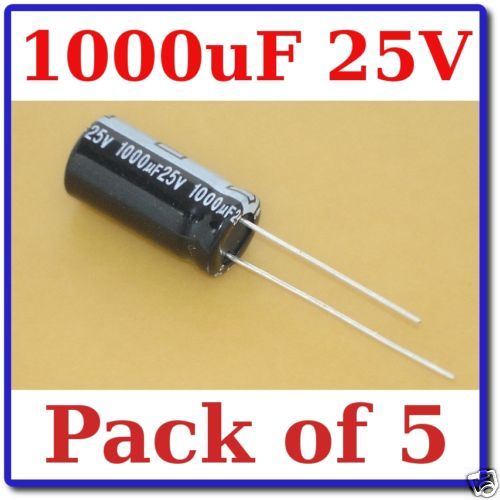 5x 1000uF/25V Radial Electrolytic Capacitor 1000uF 25V  