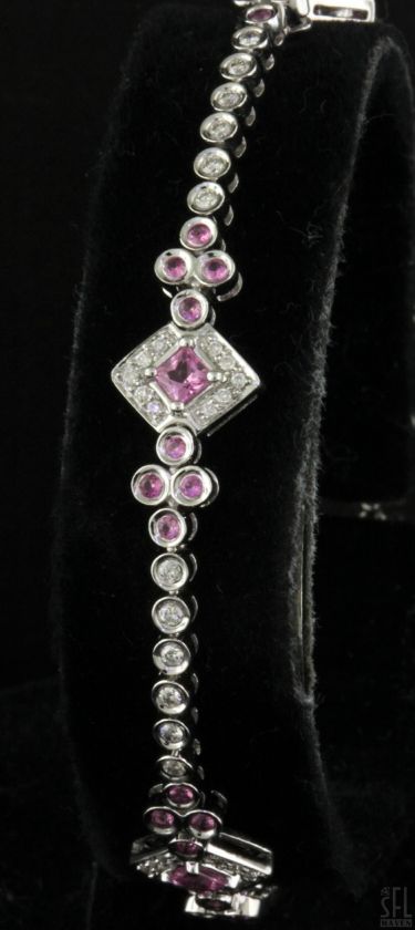 14K WHITE GOLD BEAUTIFUL 2.40CTW DIAMOND/PINK SAPPHIRE LINE LINK 