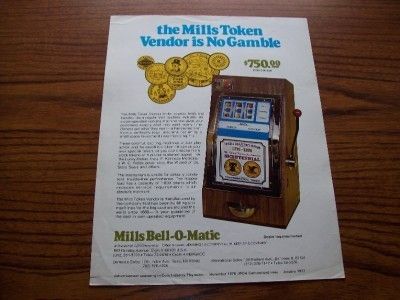 1977 MILLS BELL O MATIC SLOT MACHINE ARCADE FLYER  