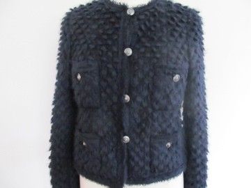 NWOT Chanel 08A Navy Mohair Blend Jacket/Sweater/Top Sz 40  