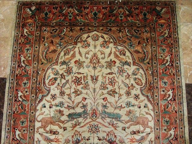LION HUNTING HAND KNOTTED RUG MAT CARPET SILK WOOL 6X4  