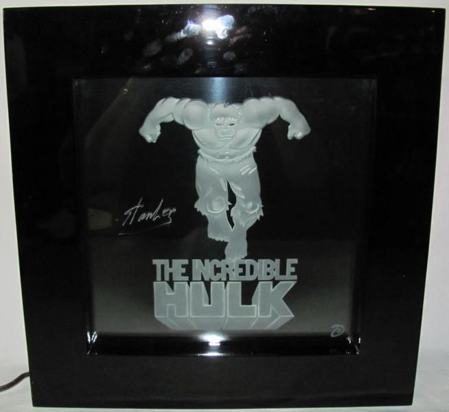 Hand Signed Stan Lee The Incredible Hulk Etched Art Glass Light Up 