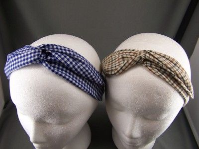 Plaid fabric turban twist headband head scarf hair band  