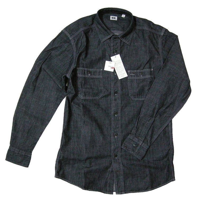 NEW UNIQLO DENIM Long  Sleeves Shirts Mens Gray  