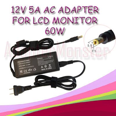 12 Volt 5 Amp (12V 5A) DC Supply AC Power Adapter LCD  