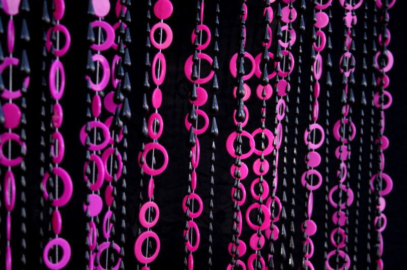 35Window Pink Circle&Black Raindrop Beaded Curtain #A3  