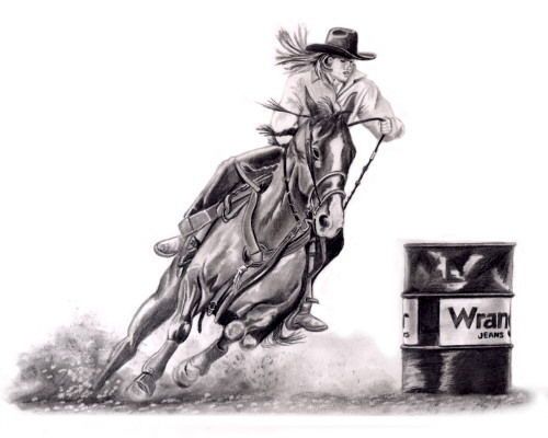 BARREL RACING RODEO LITHOGRAPH POSTER DRAWING PRINT  