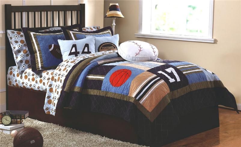   ALL STATE GAMES BASEBALL FOOTBALL SPORTS TWIN QUILT SHAM BEDDING SET