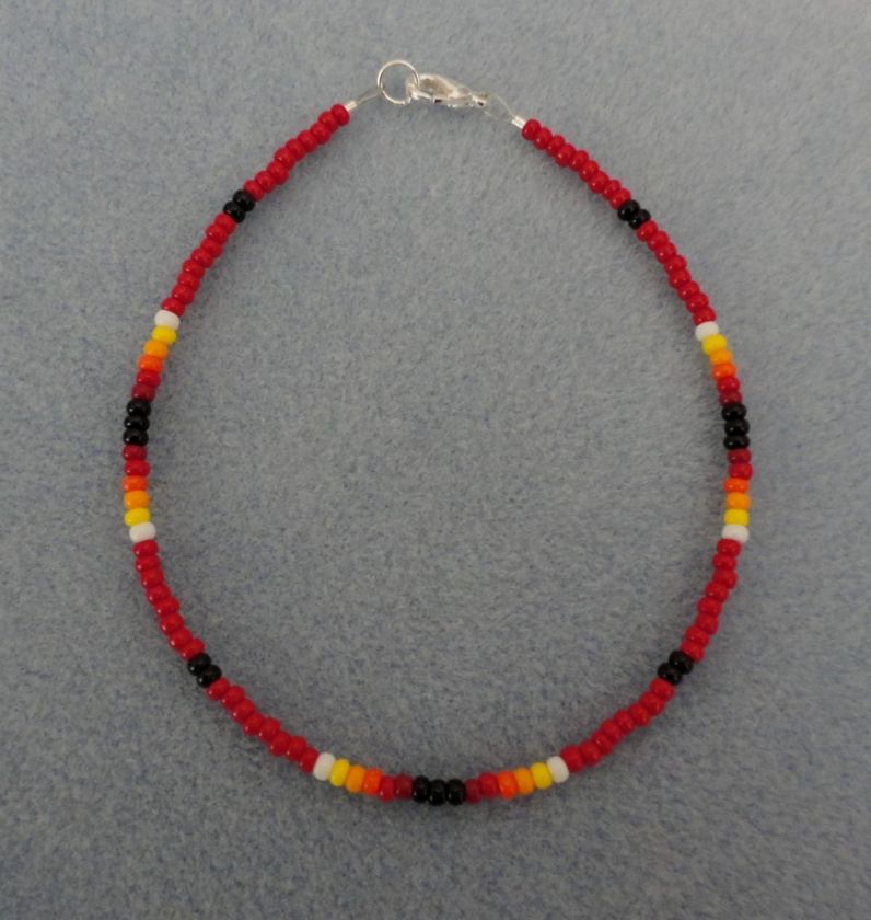 Red Beaded Anklet, Ankle Bracelet Native American Made  
