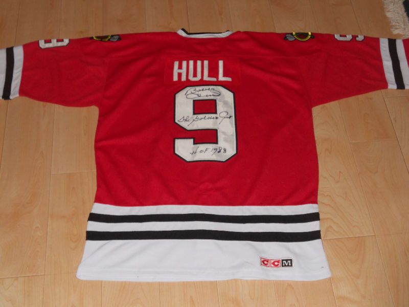 Bobby Hull signed Chicago Blackhawks jersey proof F  