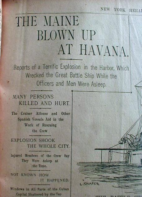 1898 newspaper EXPLOSION SINKS USS MAINE Cuba HAVANA Spanish American 