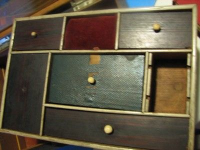 Antique Childs Mahogany Veneer Wood Jewelry Trinket Box  